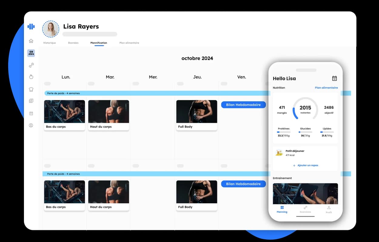 Extrait de l'application web Traener destinée aux coachs sportifs