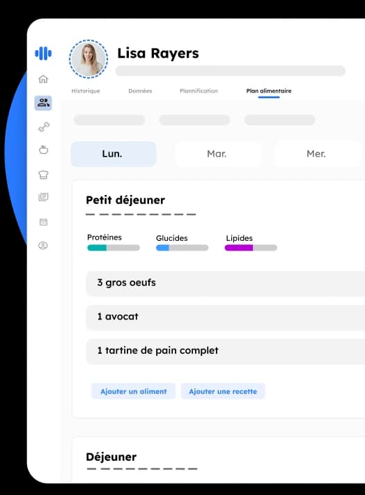 Interface de la création de plan alimentaire sur Traener