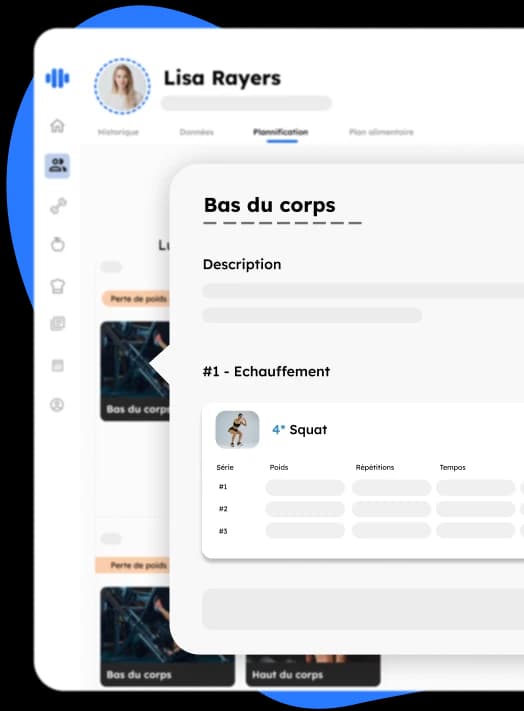 Interface de plannification de programme et de séances sur Traener