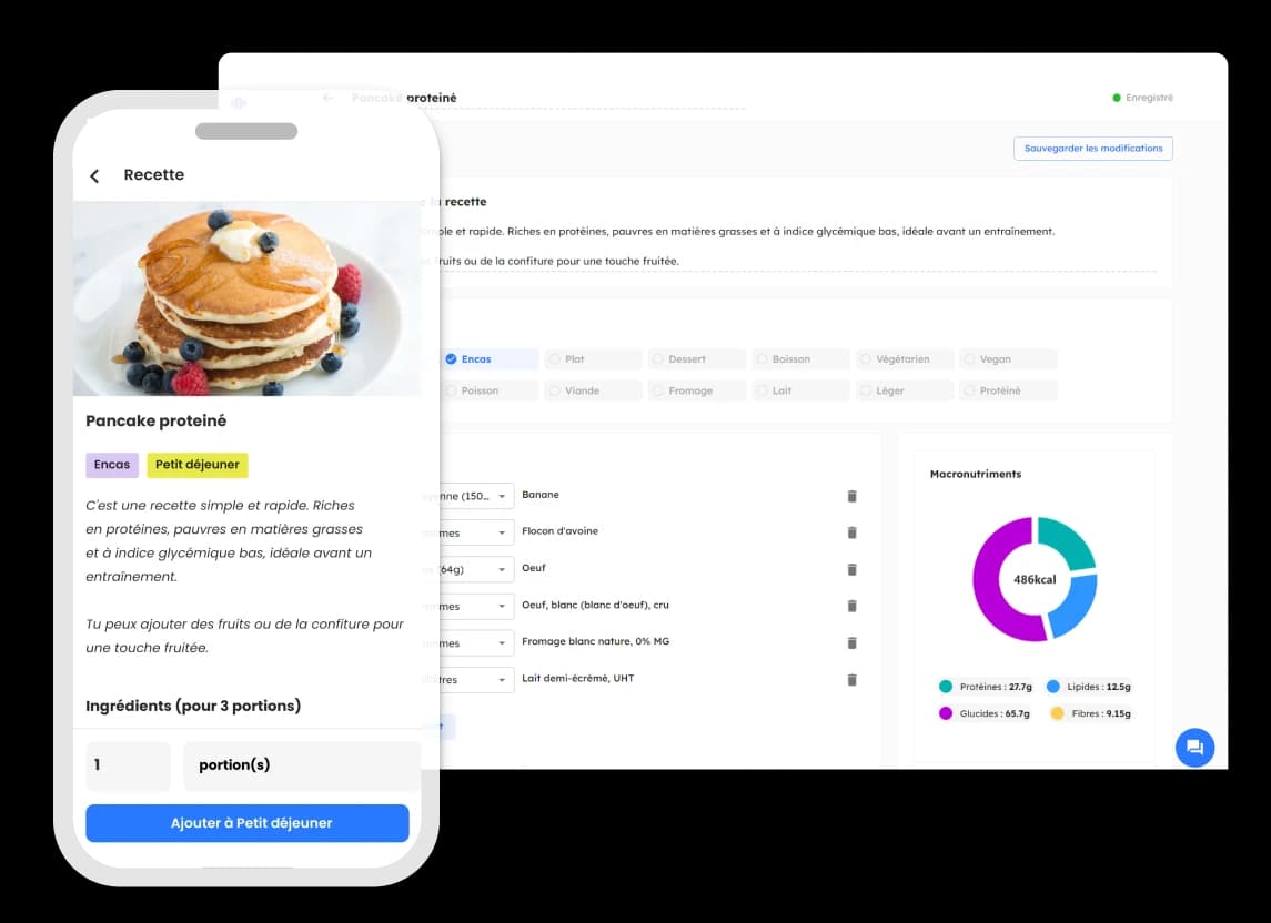 Une recette crée par un coach sportif disponible sur l'application mobile Traener